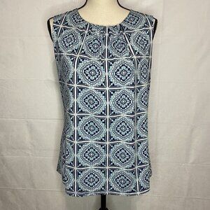 BCBG MaxAzria Tank Top Blouse Keyhole Back Medium Blues White